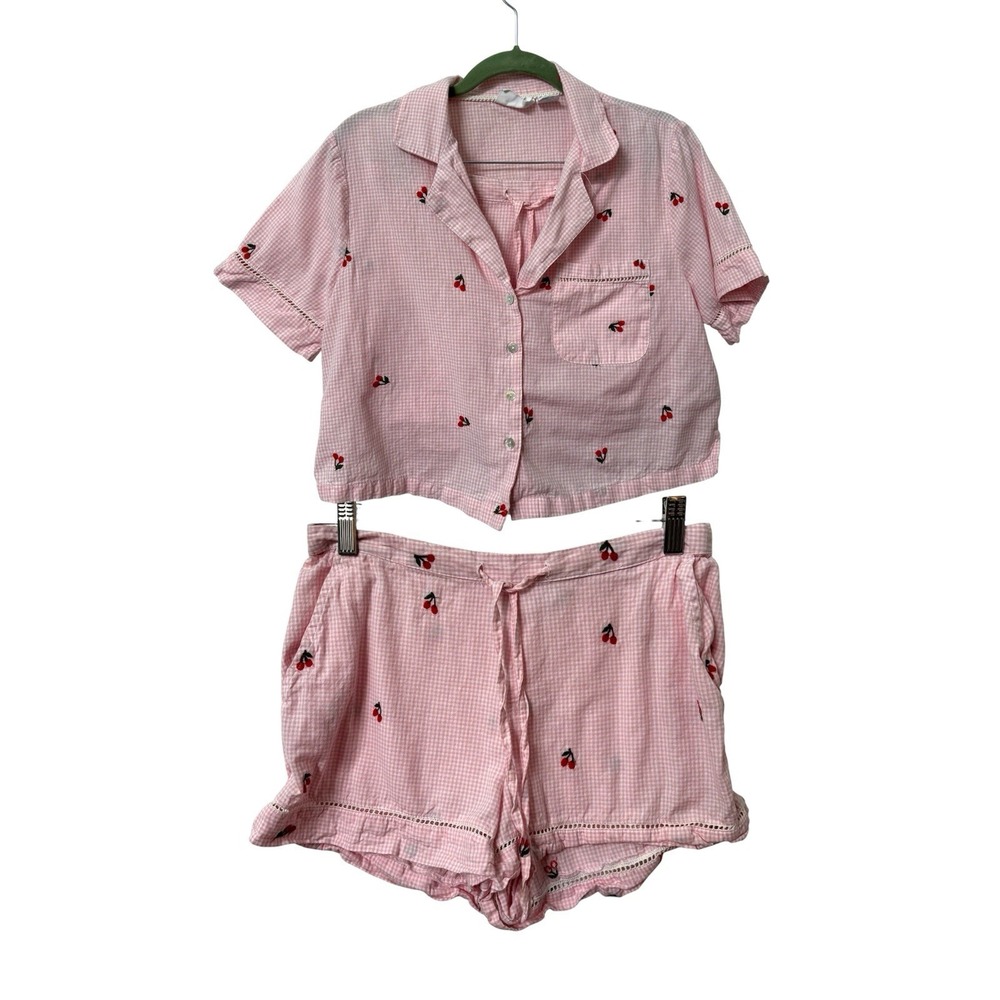 Cynthia Rowley Gingham PJ Set Womens S Pink Cherry Coquette Shorts & Top Pajamas